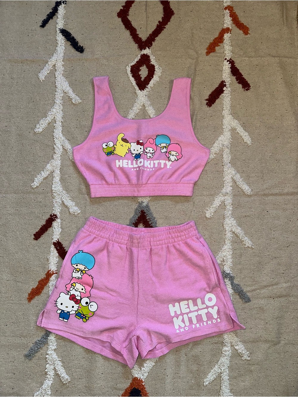 Hello Kitty Pink Crop Tank & Shorts Set with Character Graphics